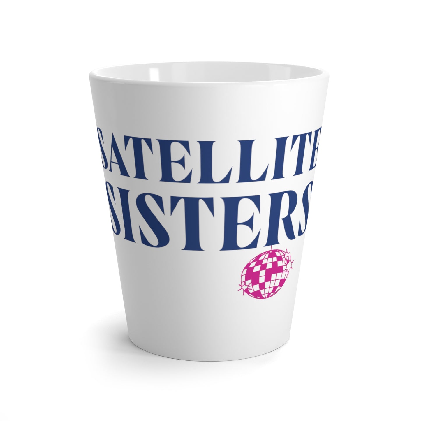 Satellite Sisters Logo with Disco Ball Latte Mug