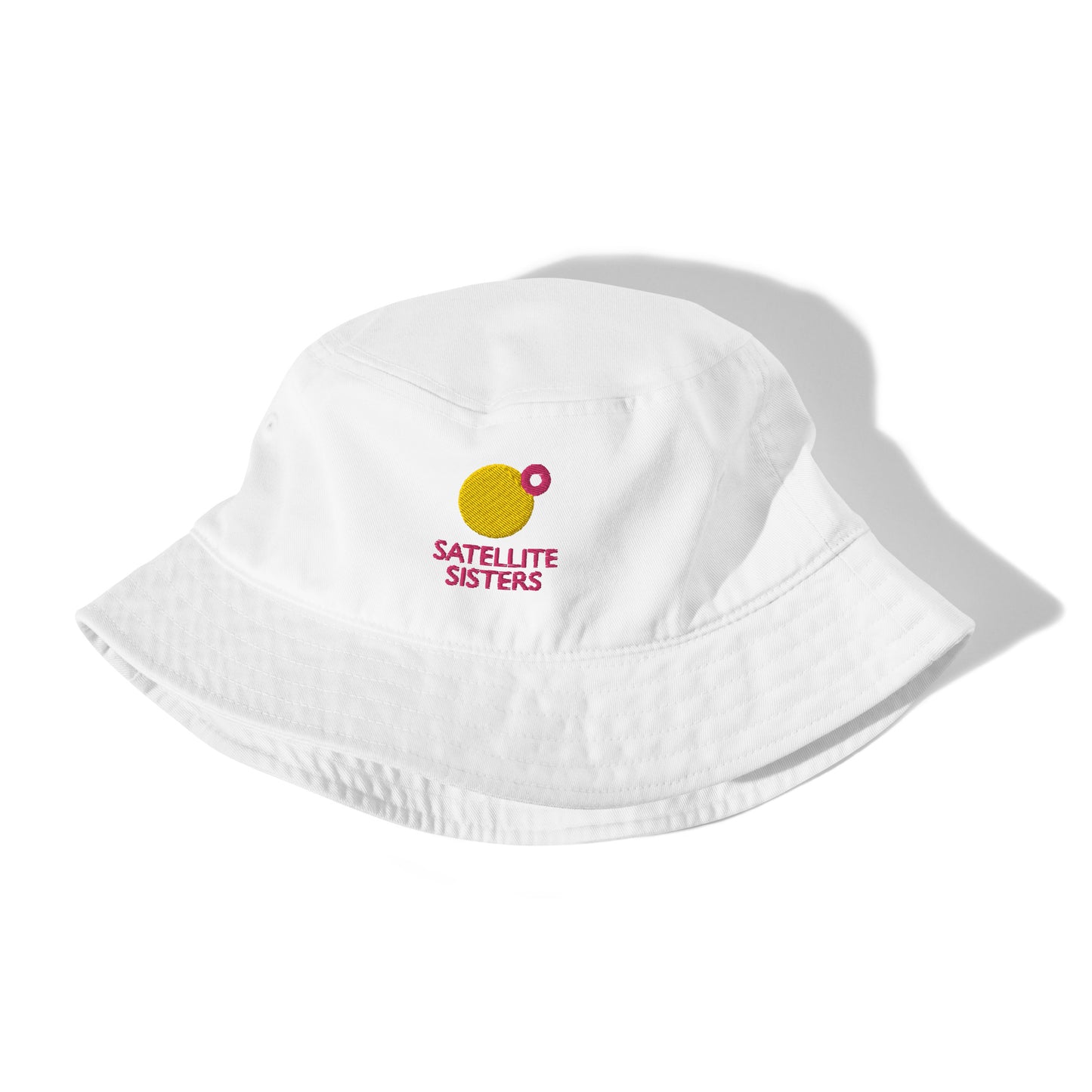 Organic bucket hat with Satellite Sisters logo